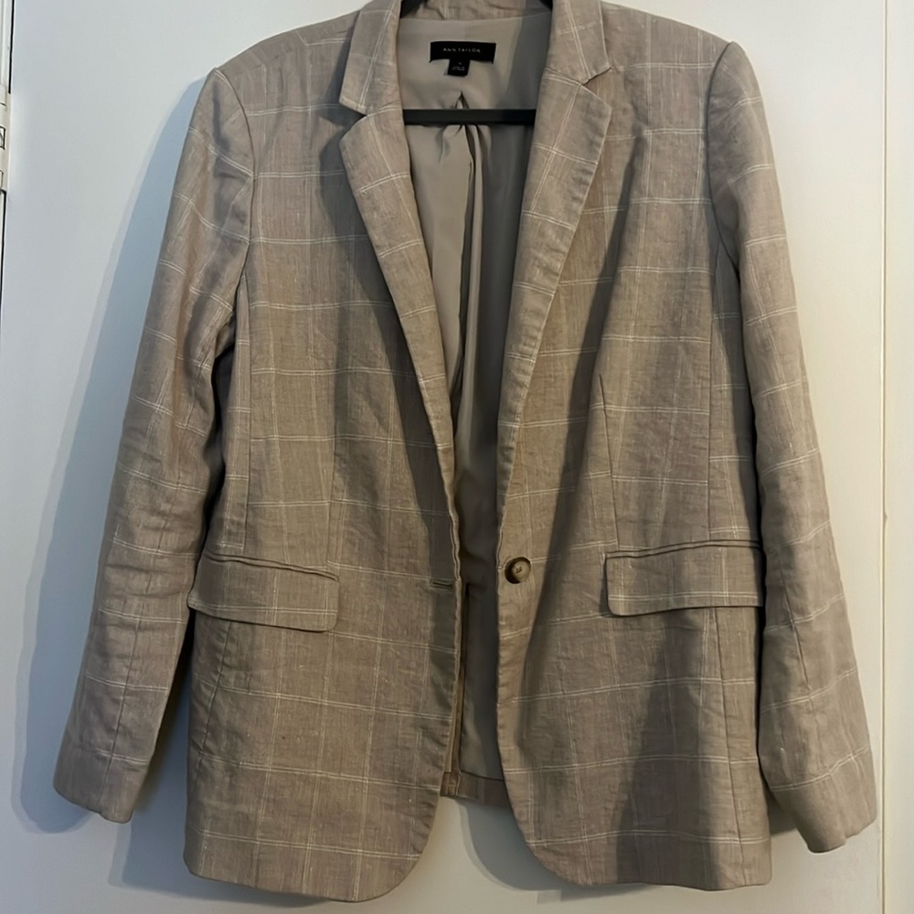 Ann Taylor Beige Plaid Blazer - Size 14